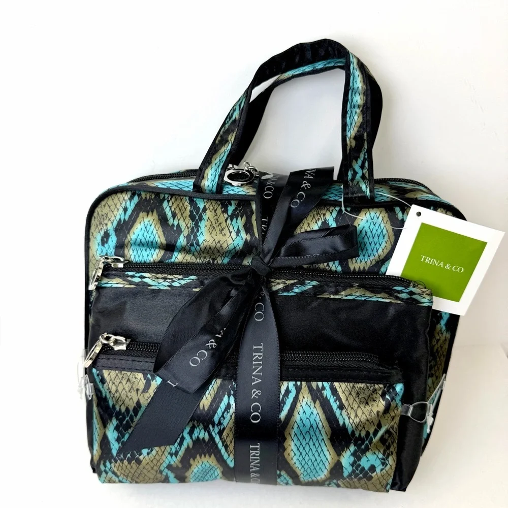 Trina & Co Snake Print Cosmetic Bag Set Travel Makeup Organizer NWT